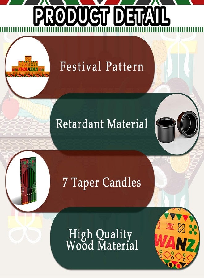 Kenburg Kwanzaa Kinara Set - Double Sided Wooden Kwanzaa Candle Holder with Dripless Taper Candles (3 Red, 3 Green, 1 Black) and Metal Cup for African Heritage Holiday Party - Image 3